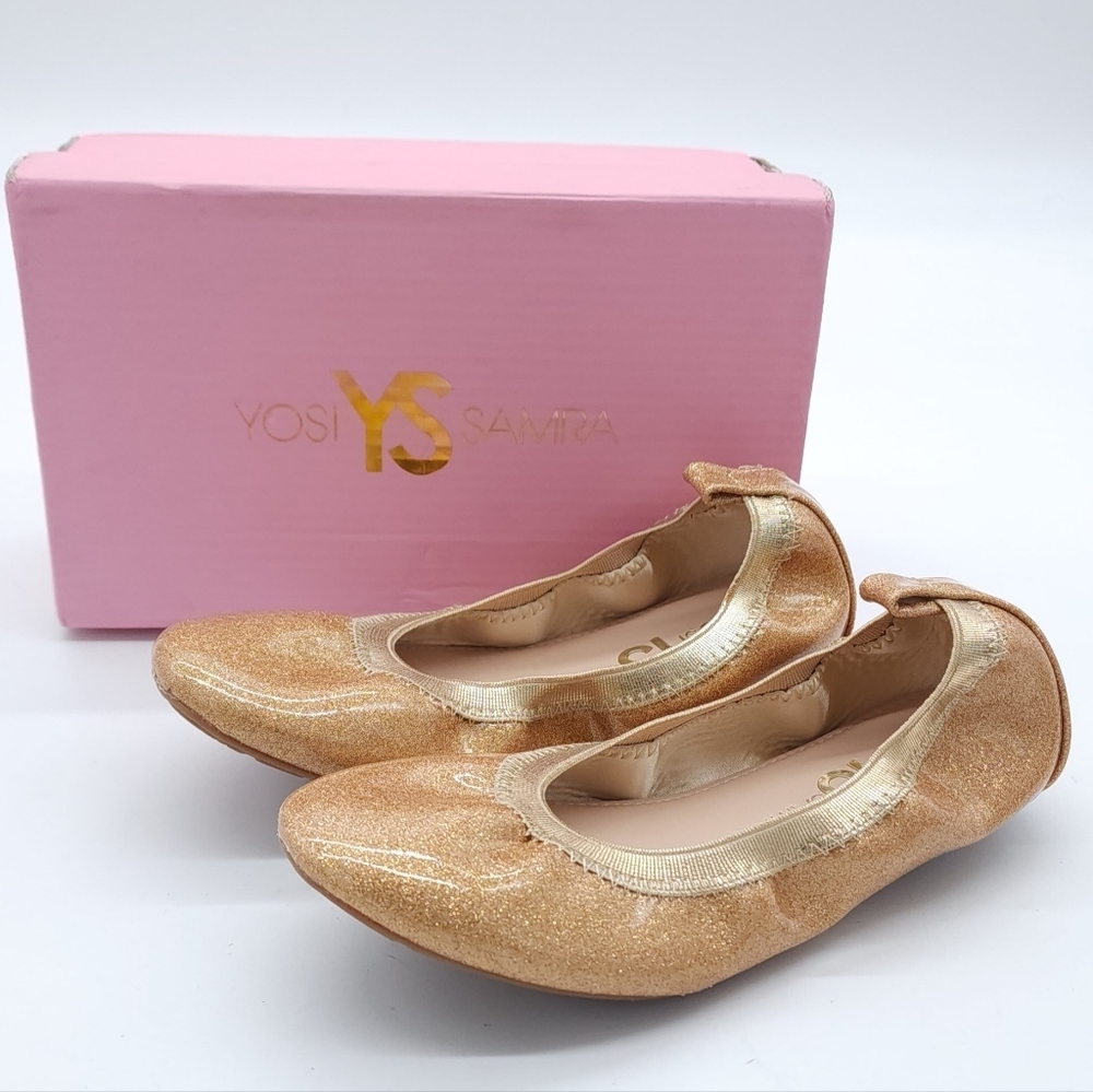 Yosi Samra Girl's Glitter Gold Pantent Ballet Ballerina Flats Size US 2Y